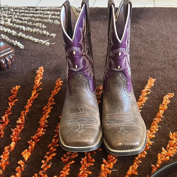 Ariat Women's Brown and Purple Western Boots - Picture 1 of 5